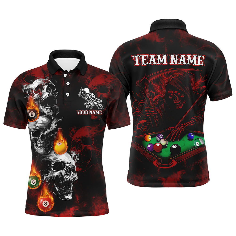 Personalized Red Smoke Skull Billiard Shirts For Men Custom Grim Reaper Billiard Jerseys TDM3364