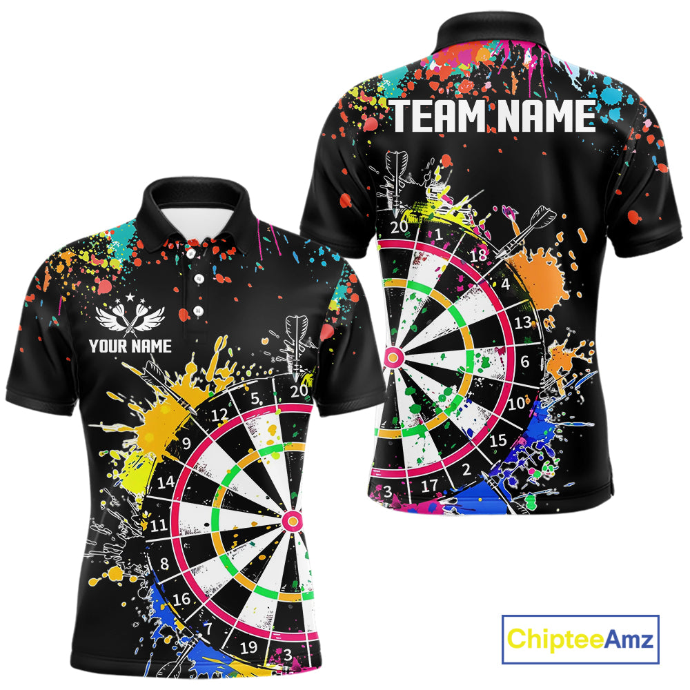 Funny Dartboard Colorful Paint Dart Shirt For Men Custom Darts Team Jersey Polo & 1/4 Zip |Black TDM5624