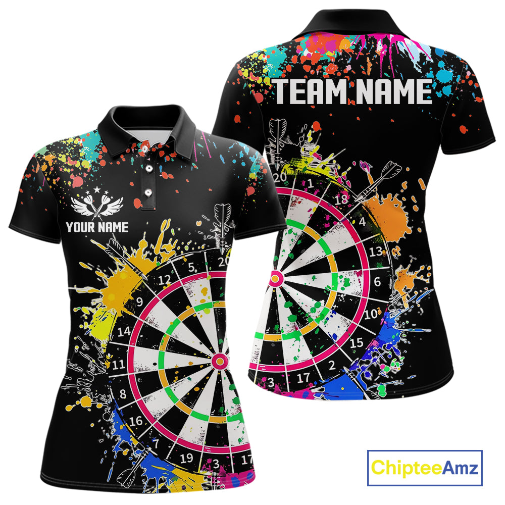 Funny Dartboard Colorful Paint Dart Shirt For Women Custom Darts Team Jersey Polo & 1/4 Zip |Black TDM5624