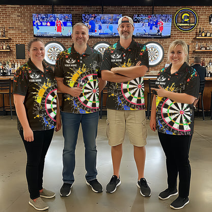 Funny Dartboard Colorful Paint Dart Shirt For Women Custom Darts Team Jersey Polo & 1/4 Zip |Black TDM5624