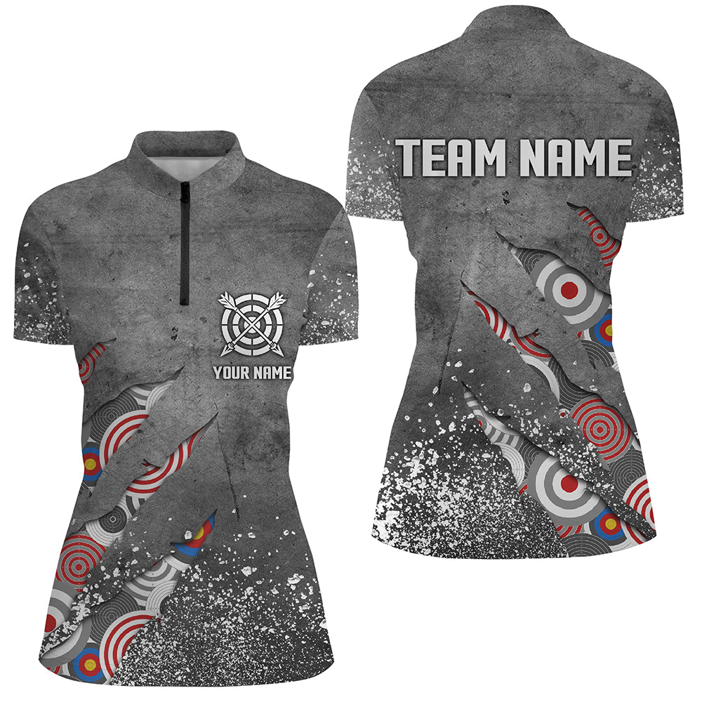 Custom Archery Target Pattern Grey Grunge Women Quarter-Zip Best Custom Name Archery Jersey TDM1036
