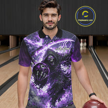 Load image into Gallery viewer, Purple Grim Reaper Fire Smoke Bowling Jersey For Men Custom Bowling Team Shirt Polo &amp; 1/4 Zip TDM6235