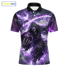 Load image into Gallery viewer, Purple Grim Reaper Fire Smoke Bowling Jersey For Men Custom Bowling Team Shirt Polo &amp; 1/4 Zip TDM6235