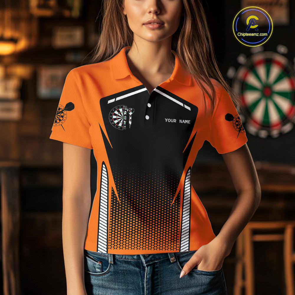 Orange Sport Style Dart Arrows Dart Polo & 1/4 Zip Shirts For Women, Dart Jerseys NYN0059