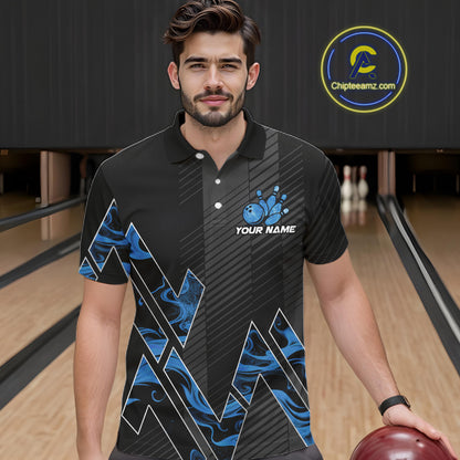 Personalized Fire Flame Bowling Jersey For Men Custom Bowling Team Shirt Polo & 1/4 Zip |Blue TDM6239