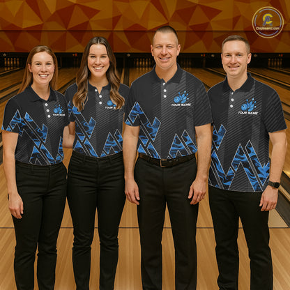 Personalized Fire Flame Bowling Jersey For Women Custom Bowling Team Shirt Polo & 1/4 Zip |Blue TDM6239