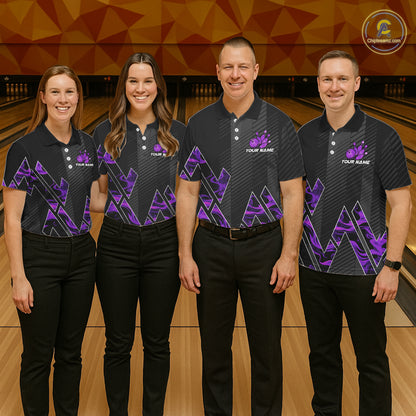 Personalized Fire Flame Bowling Jersey For Women Custom Bowling Team Shirt Polo & 1/4 Zip |Purple TDM6240