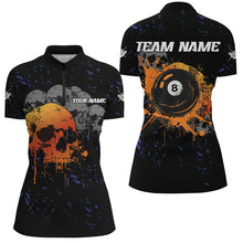 Load image into Gallery viewer, Custom Grunge Orange Skull 8 Ball Pool Women Billiard Polo &amp; Quarter-Zip Shirts, Pool Player Shirts TDM1733
