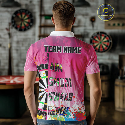Funny Dartboards Colorful Paint Aim Shoot Swear Repeat Custom Men Darts Shirt, Dart Jerseys |Pink TDM4115