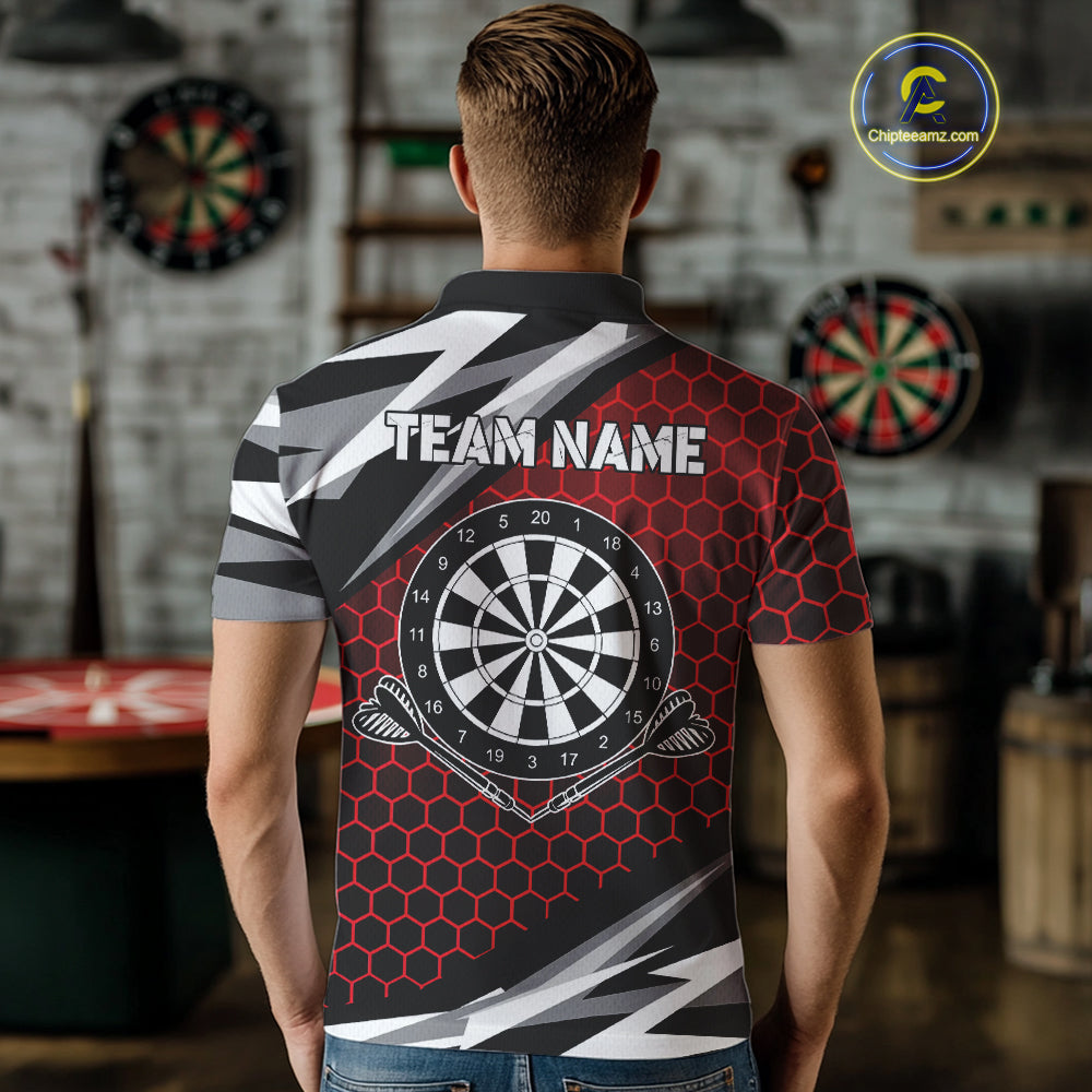 Personalized Dartboard Red Hexagon Dart Shirts For Men Custom Team Polo & 1/4 Zip Darts Jerseys TDM4116
