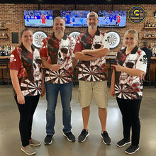 Load image into Gallery viewer, White &amp; Red Skull Dartboard Custom Men Dart Quarter-Zip Shirt Retro Grunge Dart League Jerseys NYN2083