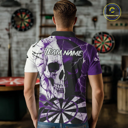White & Purple Skull Dartboard Custom Men Dart Polo Shirt Retro Grunge Dart League Jerseys NYN2084