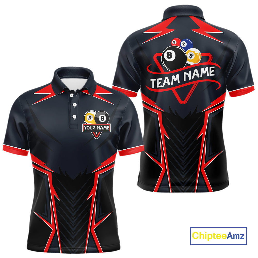 Billiard Jerseys For Men Custom Polo & 1/4 Zip Billiard Team Shirt, 8 Ball & 9 Ball Pool Shirt|Red TDM3830