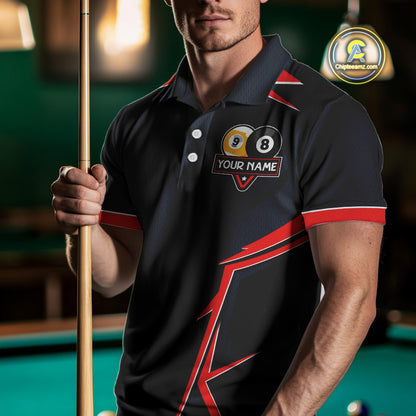Billiard Jerseys For Men Custom Polo & 1/4 Zip Billiard Team Shirt, 8 Ball & 9 Ball Pool Shirt|Red TDM3830