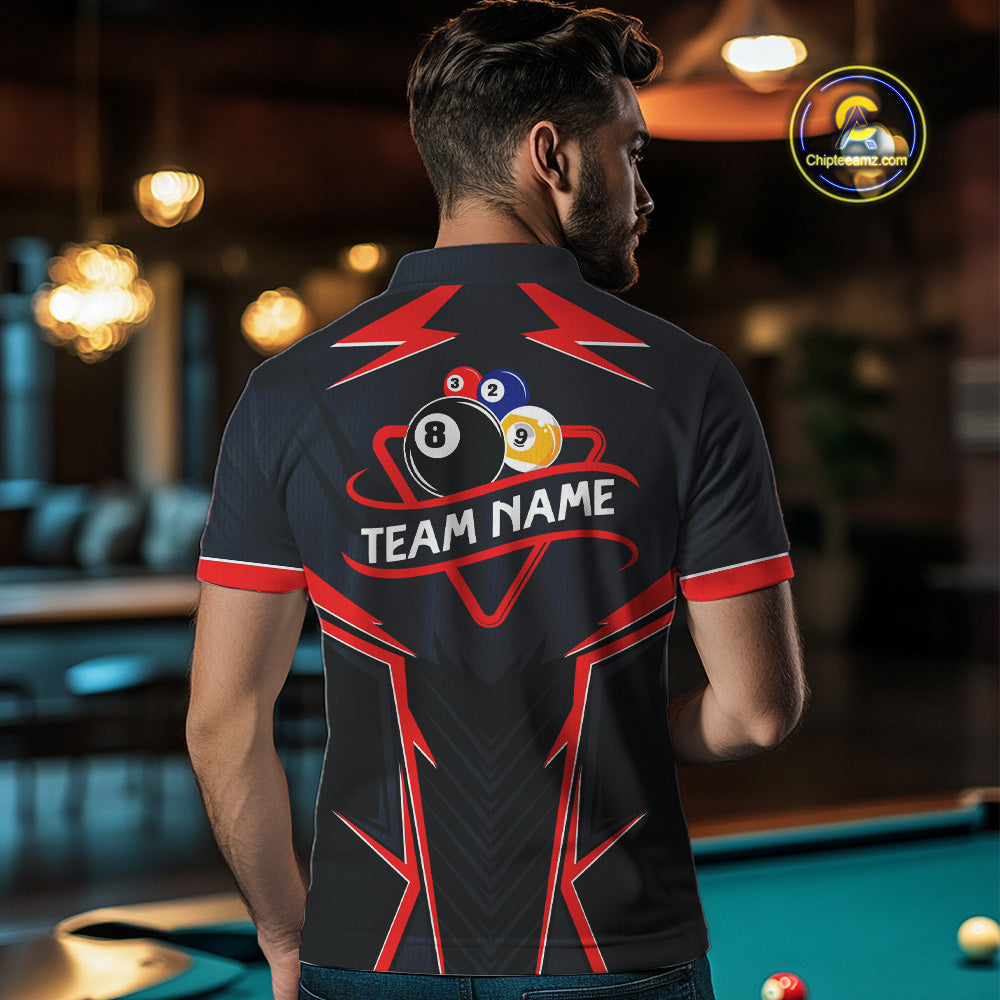 Billiard Jerseys For Men Custom Polo & 1/4 Zip Billiard Team Shirt, 8 Ball & 9 Ball Pool Shirt|Red TDM3830