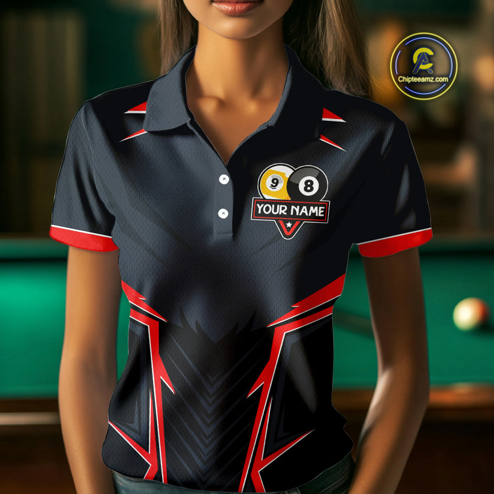 Billiard Jerseys For Women Custom Polo & 1/4 Zip Billiard Team Shirt, 8 Ball & 9 Ball Pool Shirt|Red TDM3830
