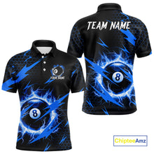 Load image into Gallery viewer, Blue 8 Ball Pool Thunder Lightning Storm Men's Billiard Shirt Custom Billiard Jersey Polo &amp; 1/4 Zip TDM3832