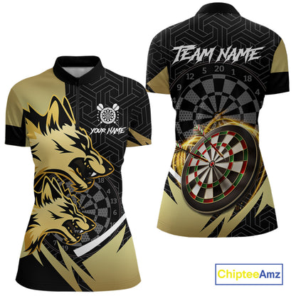Black And Gold Dartboard Wolf Darts Shirt For Women Custom Darts Jersey Team Polo & 1/4 Zip TDM6470