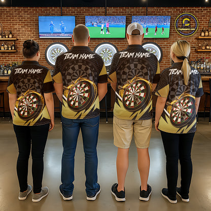 Black And Gold Dartboard Wolf Darts Shirt For Women Custom Darts Jersey Team Polo & 1/4 Zip TDM6470