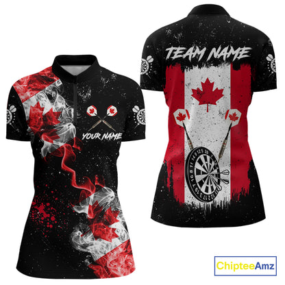 Customized Grunge Canada Flag Smoke Darts Polo & Quarter-Zip Shirt, Patriotic Dart Jersey For Women TDM4129