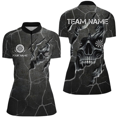 Personalized Skull Black Grunge Darts Polo And Quarter-Zip Shirts For Women Custom Darts Team Jerseys TDM2430