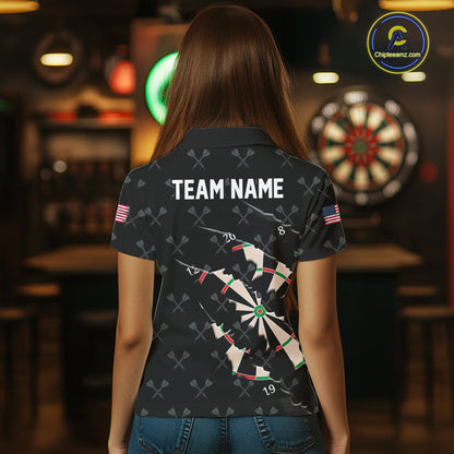 Personalized Scratch Darts Shirt For Women Custom Darts Jersey Team Polo & Quarter Zip |Black TDM5868