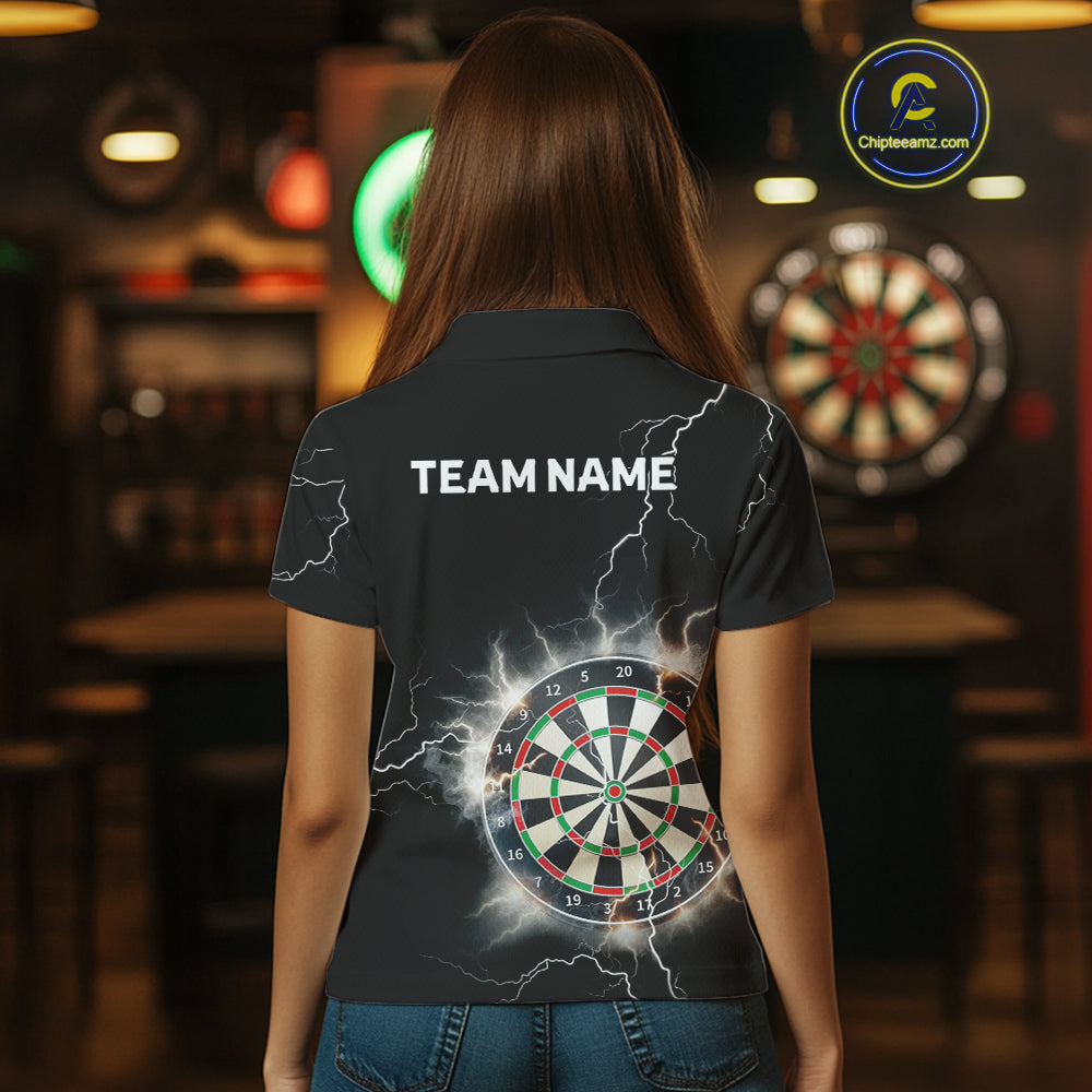 Custom Dartboard Thunder Lightning Dart Shirts For Women | Darts Polo & 1/4 Zip Team Jerseys TDM3961