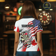 Load image into Gallery viewer, Personalized Women's Dart Shirts – Funny Canada &amp; US Flag Mix Custom Patriotic Darts Team Jerseys TDM4139