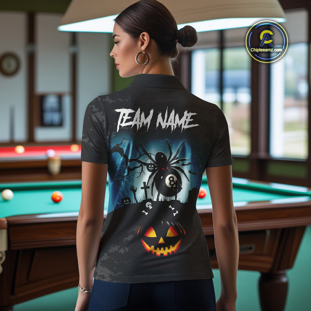 Personalized Funny Halloween Billiard Shirt For Women Custom Spider 8 Ball Pool Team Jerseys TDM4507