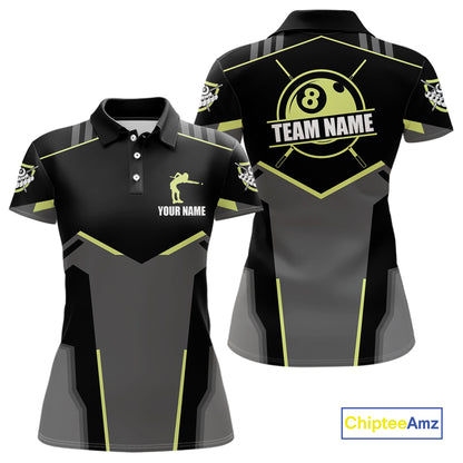 Billiard Jerseys For Women Custom Polo & 1/4 Zip Billiard Shirt, Team Pooler Short Sleeve|Green Neon TDM4741