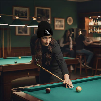 Personalized Skull 9 Ball Billiard Knit Beanie Hat With Rectangle Patch Custom Billiard Knit Cap TDM4941