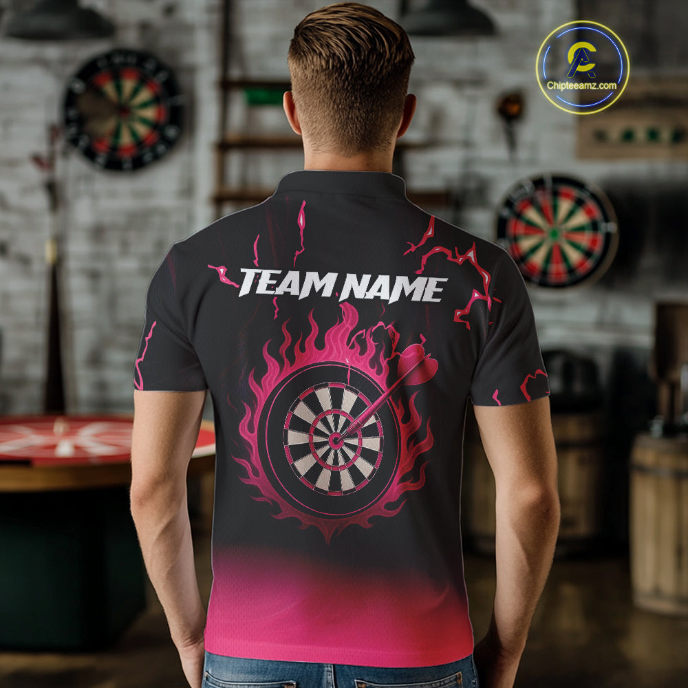 Pink And Black Lightning Arrow Custom Dart Shirts For Men| Darts Team Jersey – Polo & Quarter Zip TDM3965