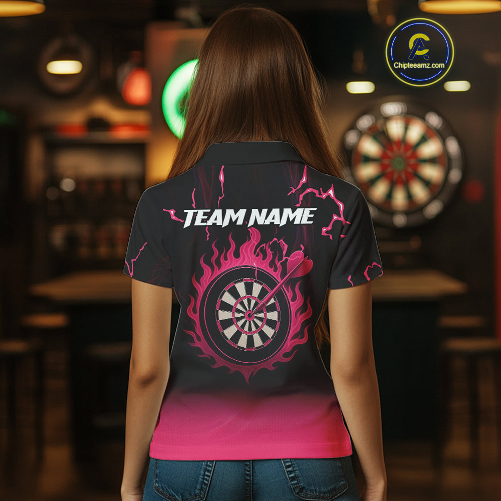 Pink And Black Lightning Arrow Custom Dart Shirts For Women| Darts Team Jersey – Polo & Quarter Zip TDM3965