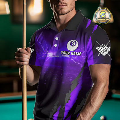 Personalized Thunder Lightning Wolf Billiard Shirt For Men, 8 Ball Billiard Team Jerseys |Purple TDM4521
