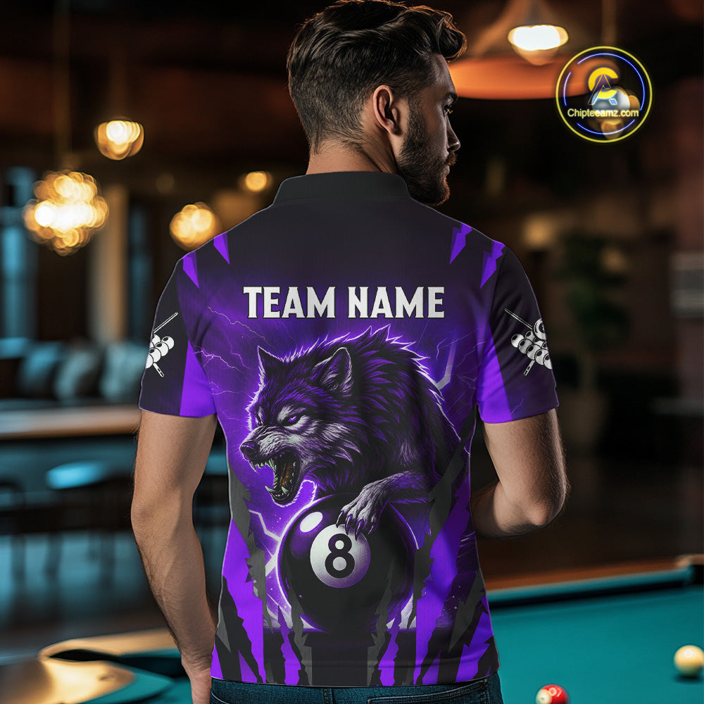 Personalized Thunder Lightning Wolf Billiard Shirt For Men, 8 Ball Billiard Team Jerseys |Purple TDM4521