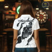 Load image into Gallery viewer, Personalized Skull White Grunge Darts Polo And Quarter-Zip Shirts For Women Custom Dart Team Jerseys TDM2922