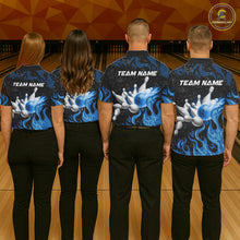 Load image into Gallery viewer, Blue Flaming Bowling Jersey For Men Custom Fire Bowling Pin Team Jersey Polo &amp; Quarter Zip Shirts TDM6267
