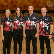 Load image into Gallery viewer, Red Flaming Bowling Jersey For Men Custom Fire Bowling Pin Team Jersey Polo &amp; Quarter Zip Shirts TDM6268