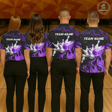 Load image into Gallery viewer, Purple Flaming Bowling Jersey For Women Custom Fire Bowling Pin Team Jersey Polo &amp; Quarter Zip TDM6269
