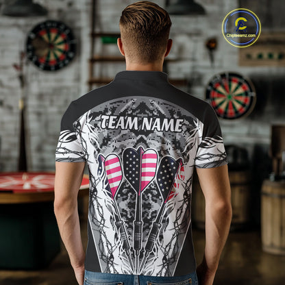 White Black Grunge Camo Funny US Flag Arrows Darts Shirt For Men Custom Darts Jersey Team Shirts TDM4525