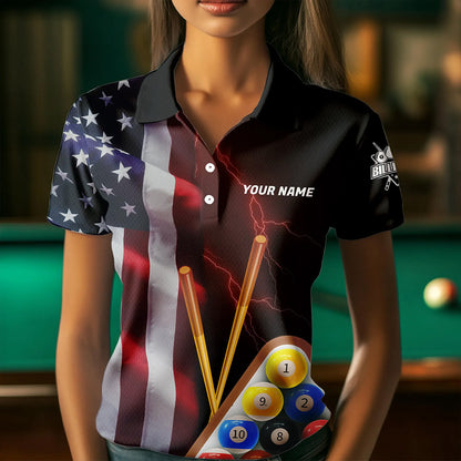 Personalized American Flag 8 Ball Pool Smoke Women Billiard Shirt Patriotic Lightning Billiard Jersey TDM3382