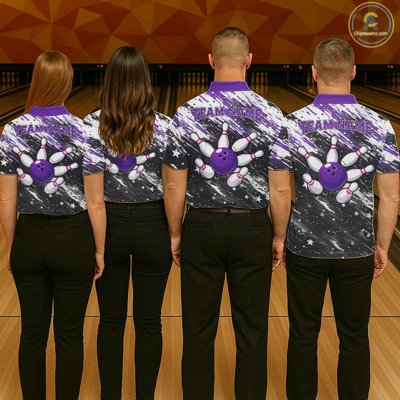 Personalized Grunge Bowling Shirt For Women Custom Bowling Polo & 1/4 Zip, Bowling Uniform |Purple TDM6274