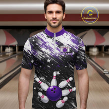 Load image into Gallery viewer, Personalized Grunge Bowling Shirt For Men Custom Bowling Polo &amp; 1/4 Zip, Bowling Uniform |Purple TDM6274
