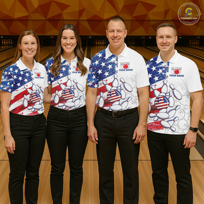 American Flag Patriotic Bowling Shirt For Men Custom Bowling Polo & Quarter Zip Team Shirts TDM6276