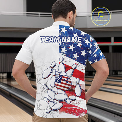 American Flag Patriotic Bowling Shirt For Men Custom Bowling Polo & Quarter Zip Team Shirts TDM6276