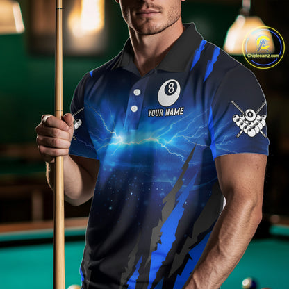 Personalized Thunder Lightning Cobra Snake Men Billiard Shirts, 8 Ball Billiard Team Jerseys |Blue TDM2680
