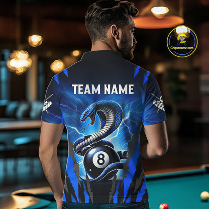 Personalized Thunder Lightning Cobra Snake Men Billiard Shirts, 8 Ball Billiard Team Jerseys |Blue TDM2680
