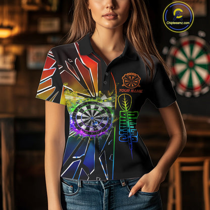 Personalized Rainbow Colorful Break Glass Womens Dart Shirts Custom Darts Jersey Team Polo & 1/4 Zip TDM5158