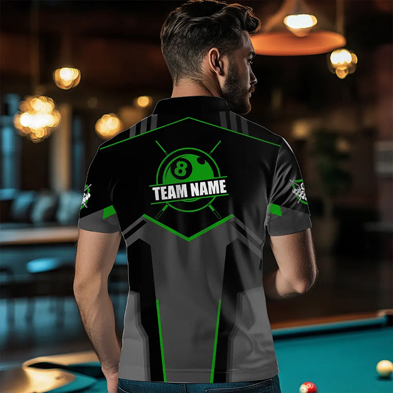 Billiard Jerseys For Men Custom Polo & Quarter-Zip Billiard Shirts, Team Pooler Short Sleeve |Green TDM3386
