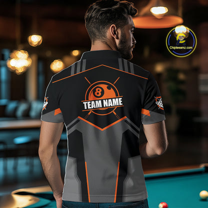 8 Ball Billiard Jerseys For Men Custom Polo & Quarter-Zip Billiard Shirts, Pool Team Shirt|Orange TDM5881